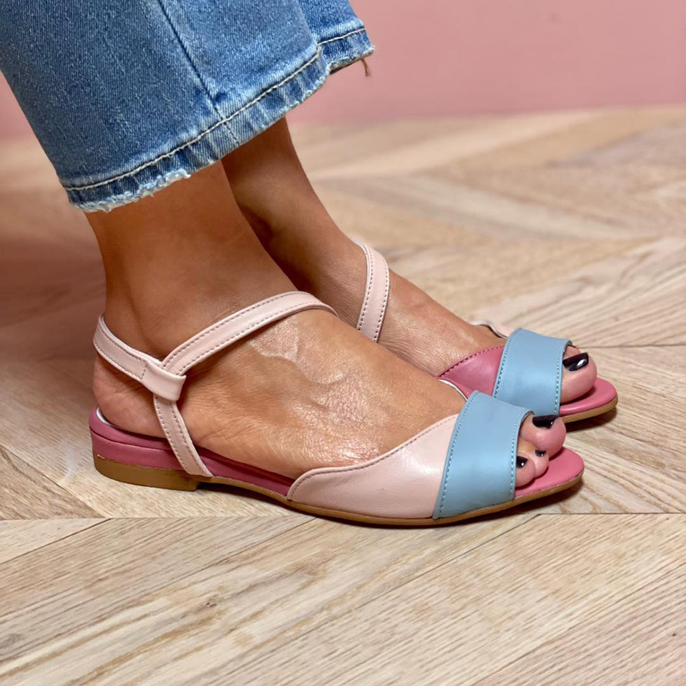 Roselina™ | Asymmetrical Pink Color-Block Sandals