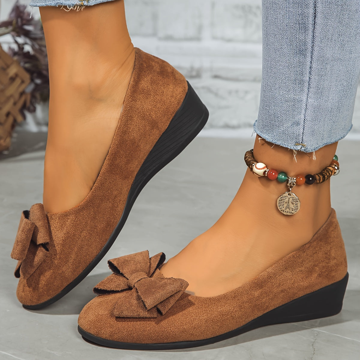 Bella | Women's Slip-On Ballet Flats with Bow Detail and Round Toe