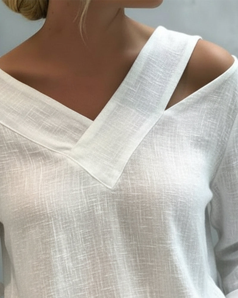 Aria | Women's Long Sleeve Top with Asymmetric V-Neck