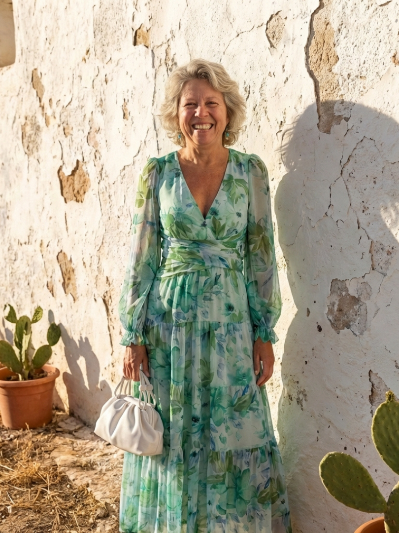 Emilia | Women's Floral Maxi Dress with V-Neck and Long Sleeves