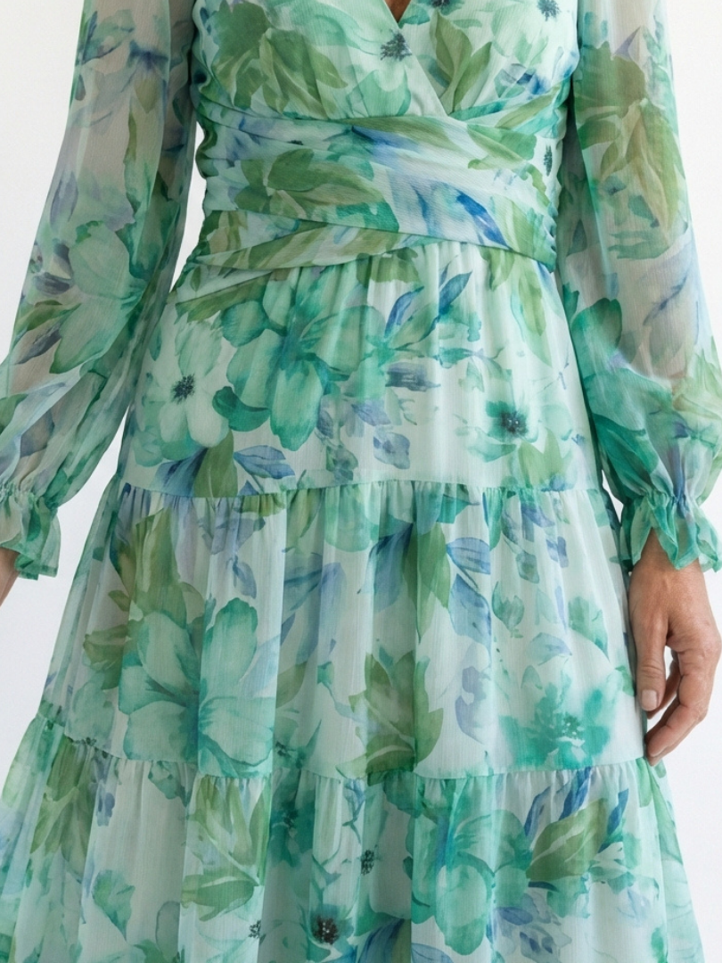 Emilia | Women's Floral Maxi Dress with V-Neck and Long Sleeves
