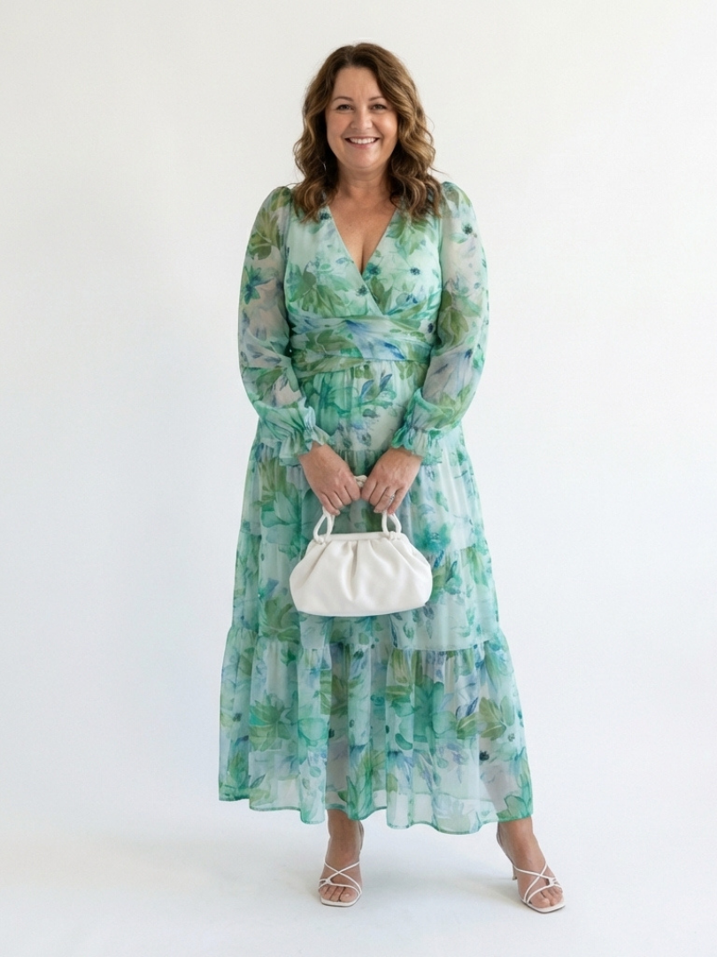 Emilia | Women's Floral Maxi Dress with V-Neck and Long Sleeves