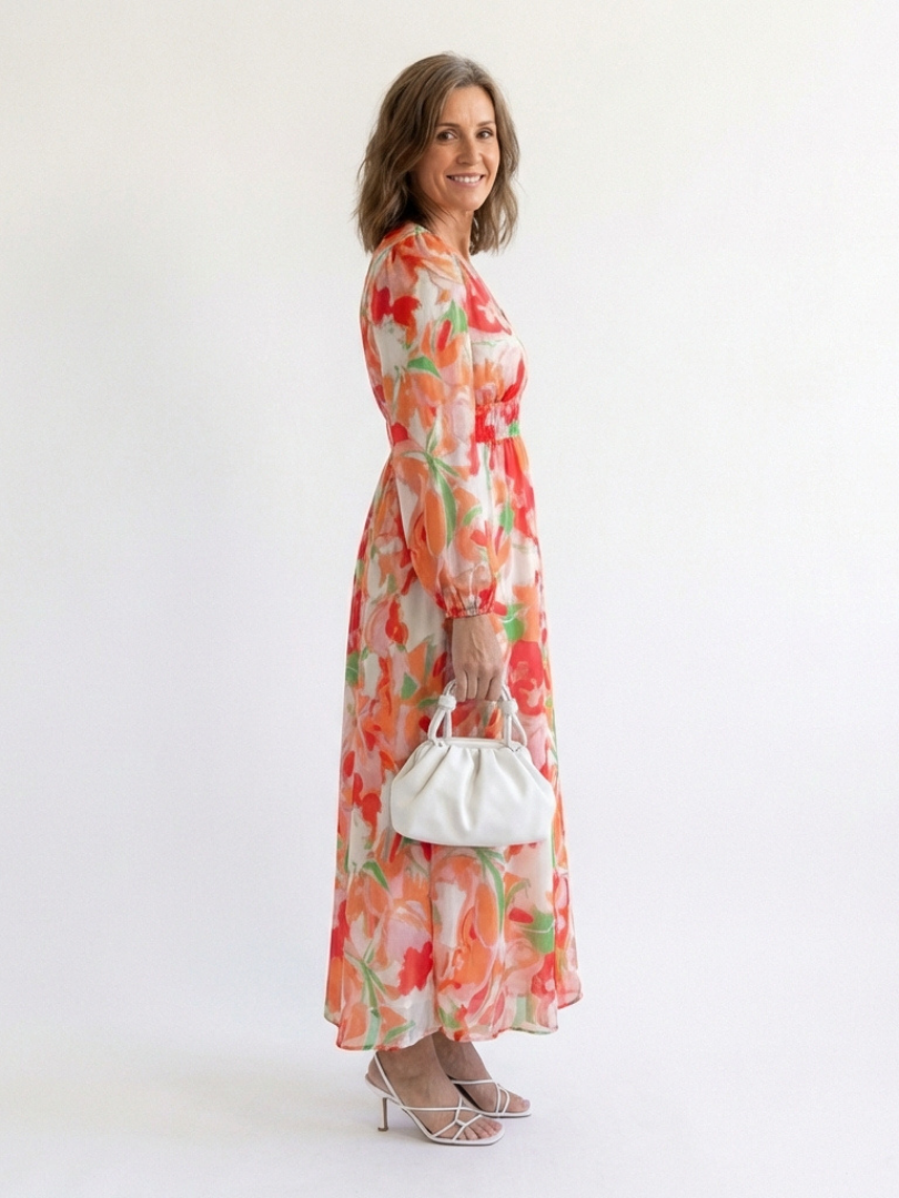 Emilia | Women's Floral Maxi Dress with V-Neck and Long Sleeves
