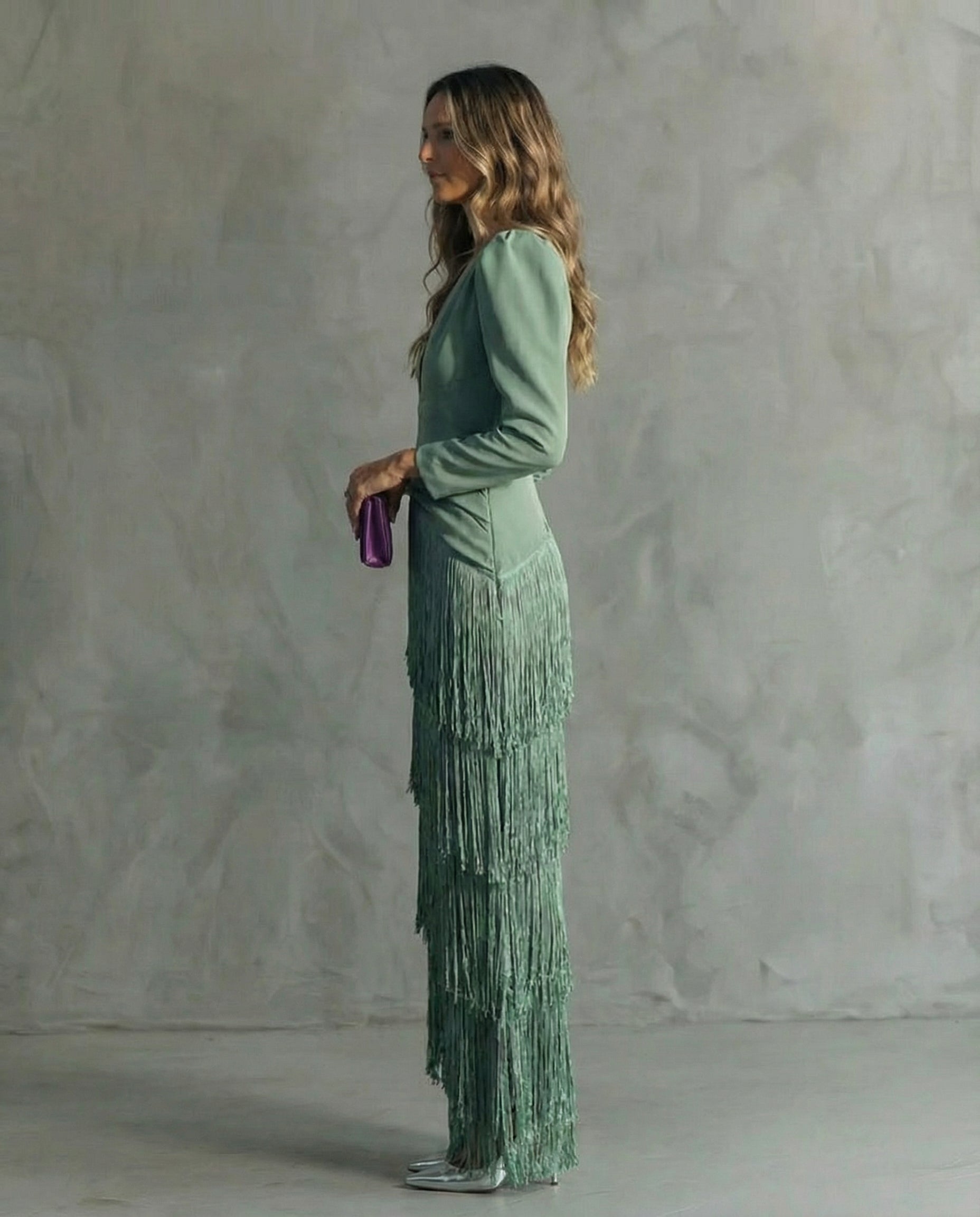Esmeralda | Women's V-Neck Maxi Dress with Fringe Details