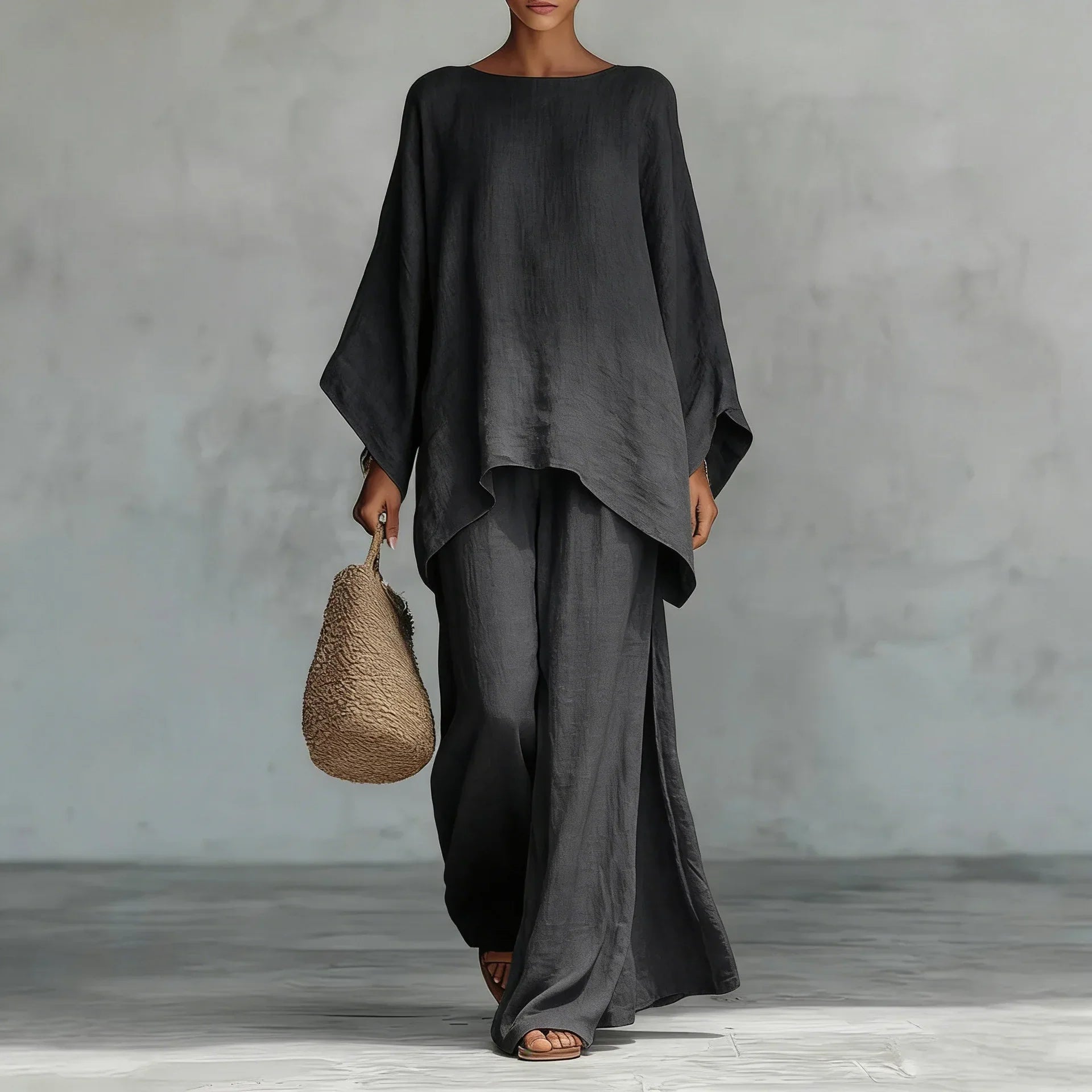 Evangeline | Women's Asymmetrical Top and Wide-Leg Pants Ensemble