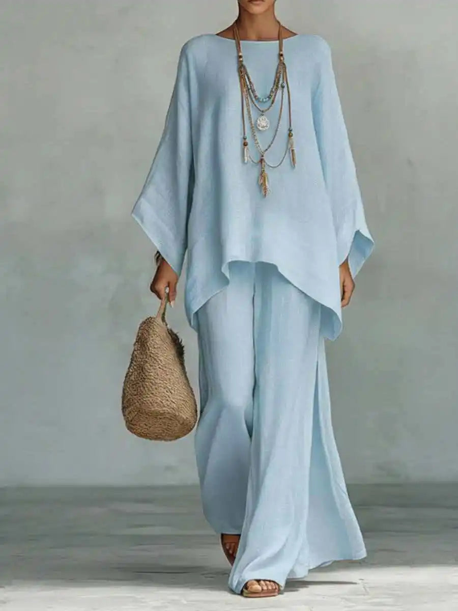 Evangeline | Women's Asymmetrical Top and Wide-Leg Pants Ensemble