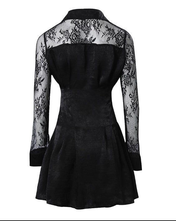 Evangeline | Women's Long Sleeve Lace Mini Dress with Button Front