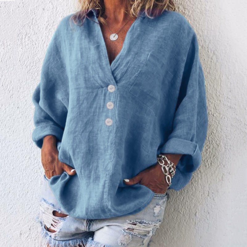 Evangeline | Women's V-Neck Button-Up Top