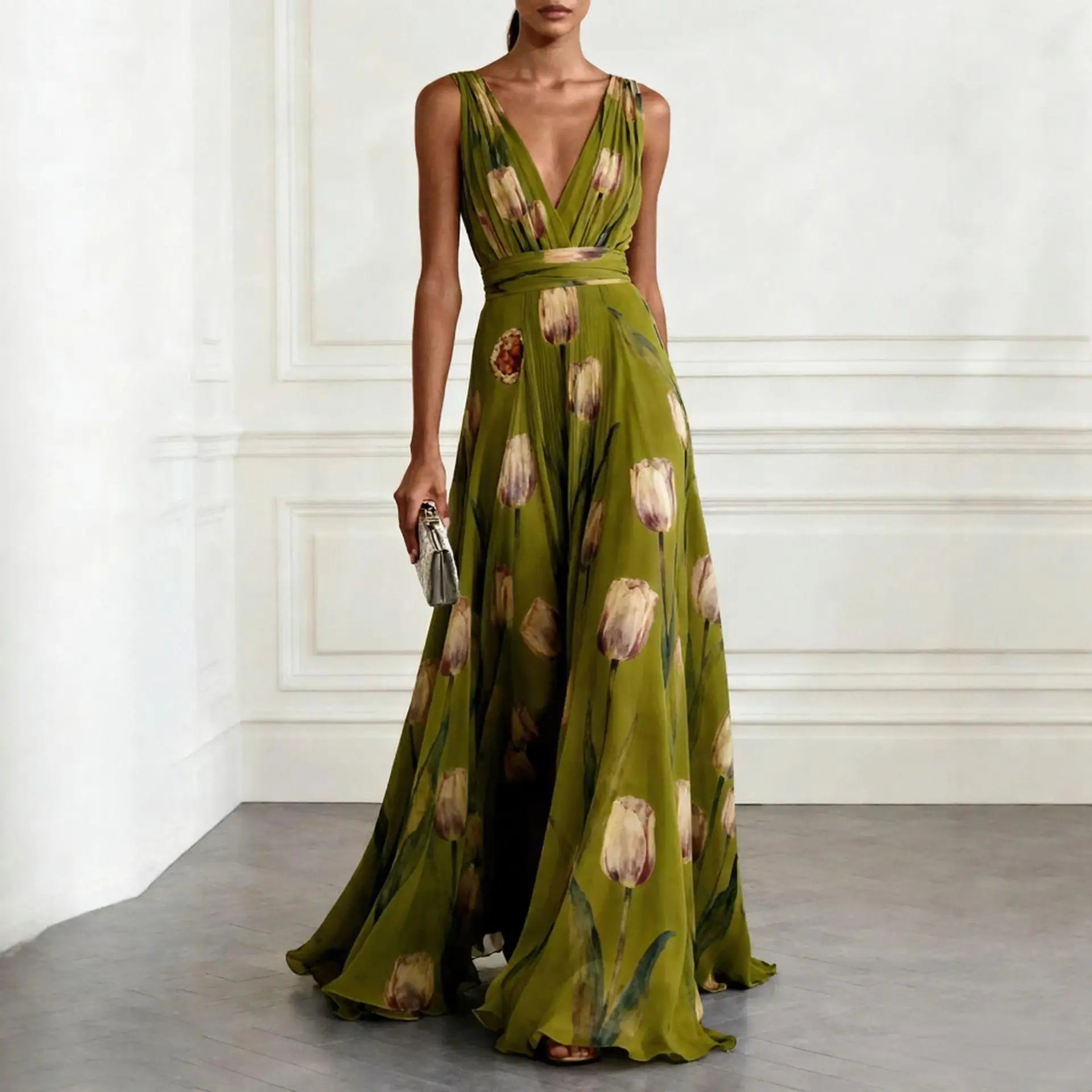 Evelina | Floral Maxi Dress with V-Neck for Women