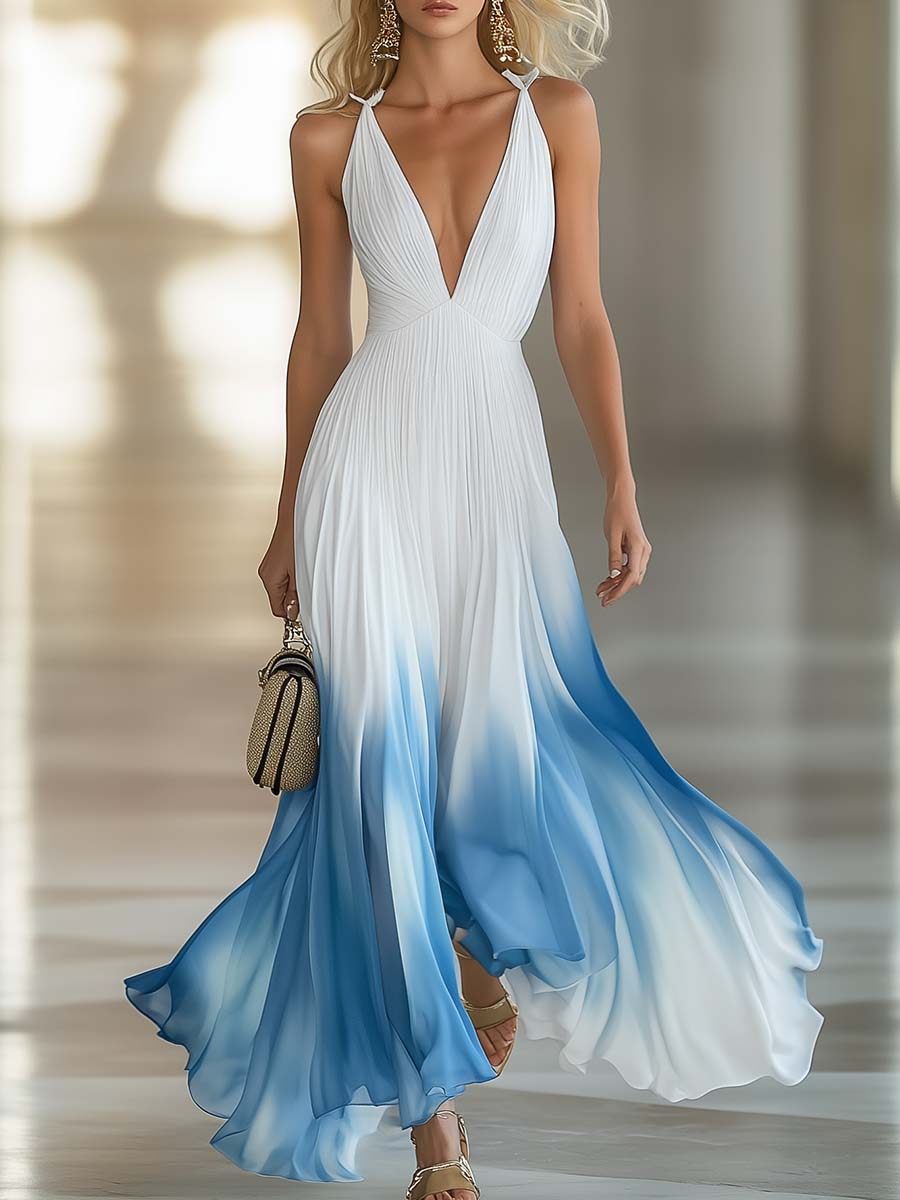 Evelina | Women's Gradient V-Neck Maxi Dress