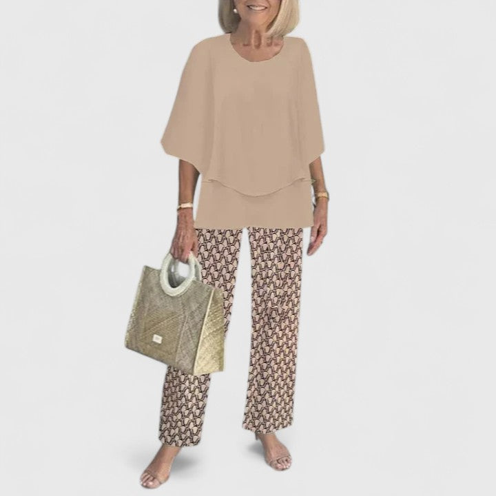 Fern | Women's Floral Print Casual Top and Wide-Leg Pants Ensemble