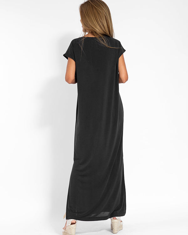 Coral Women's V-Neck Short Sleeve Maxi Dress with Side Slits