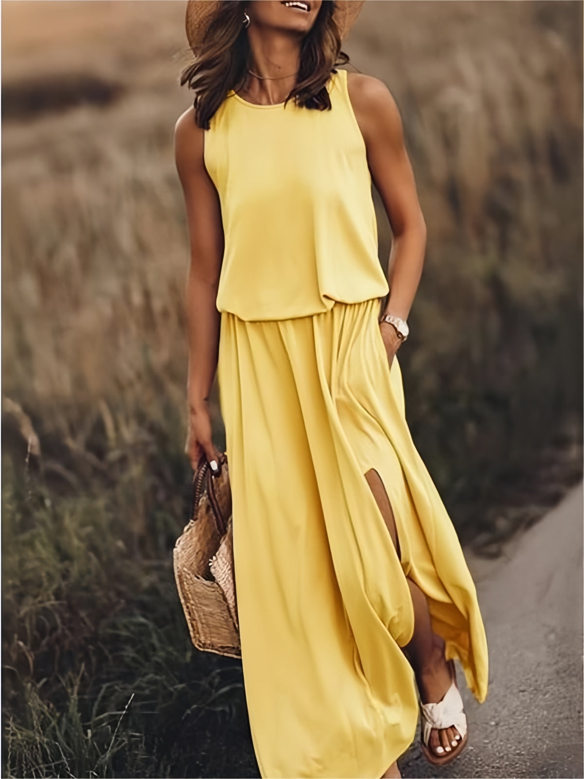 Fiona | Women's Sleeveless Maxi Blouson Dress