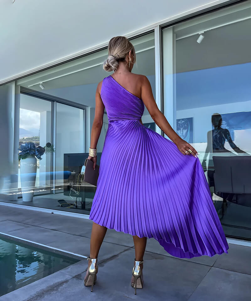 Peony | Women's One-Shoulder Asymmetric Midi Dress for Wedding Guests