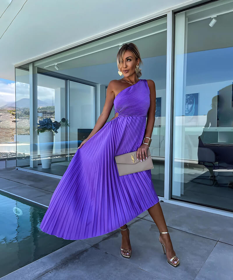 Peony | Women's One-Shoulder Asymmetric Midi Dress for Wedding Guests
