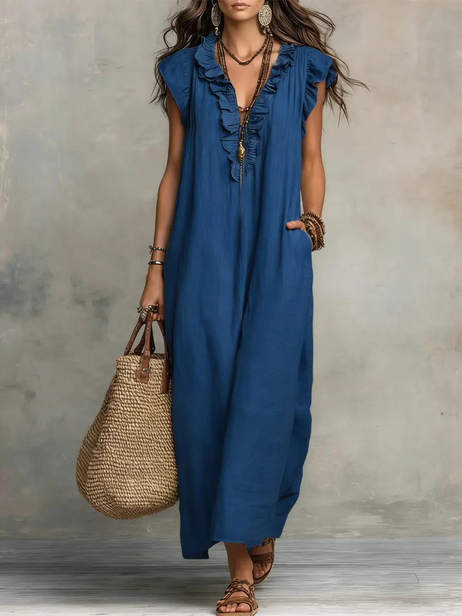 Francine | Women's Sleeveless Maxi Dress with Ruffle Details