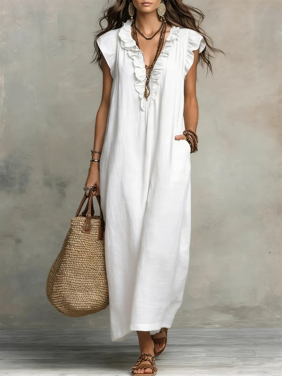 Francine | Women's Sleeveless Maxi Dress with Ruffle Details