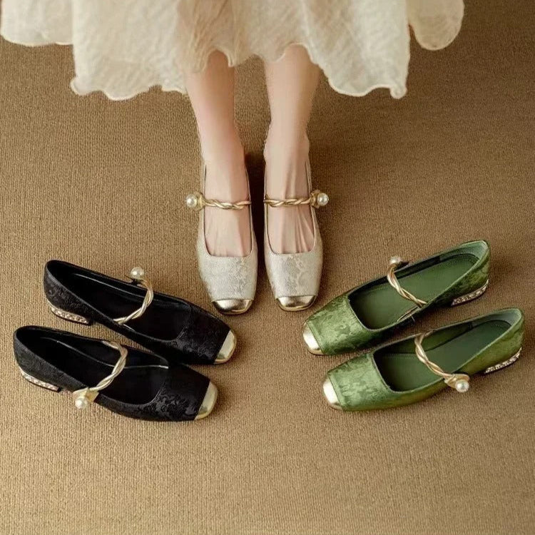 Celeste | Women's Glitter Block Heel Mary Jane Shoes with Pearl Strap