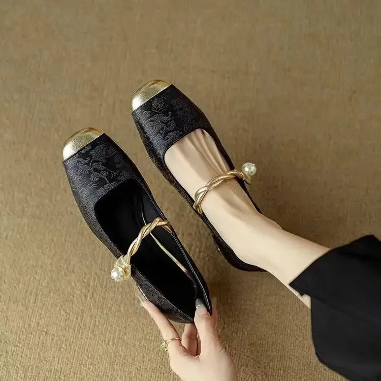 Celeste | Women's Glitter Block Heel Mary Jane Shoes with Pearl Strap
