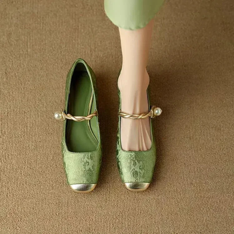 Celeste | Women's Glitter Block Heel Mary Jane Shoes with Pearl Strap