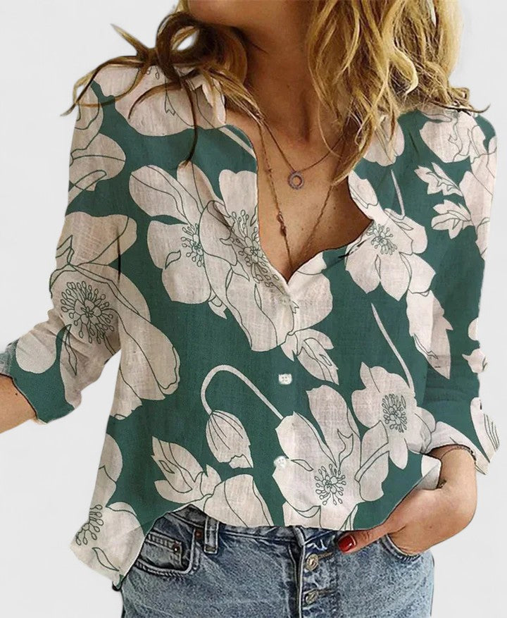 Harper | Women's Lapel Collar Linen Button-Up Shirt