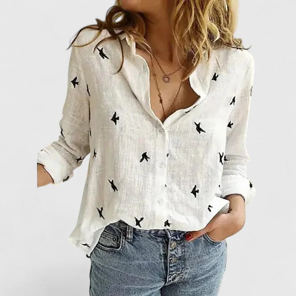 Harper | Women's Lapel Collar Linen Button-Up Shirt