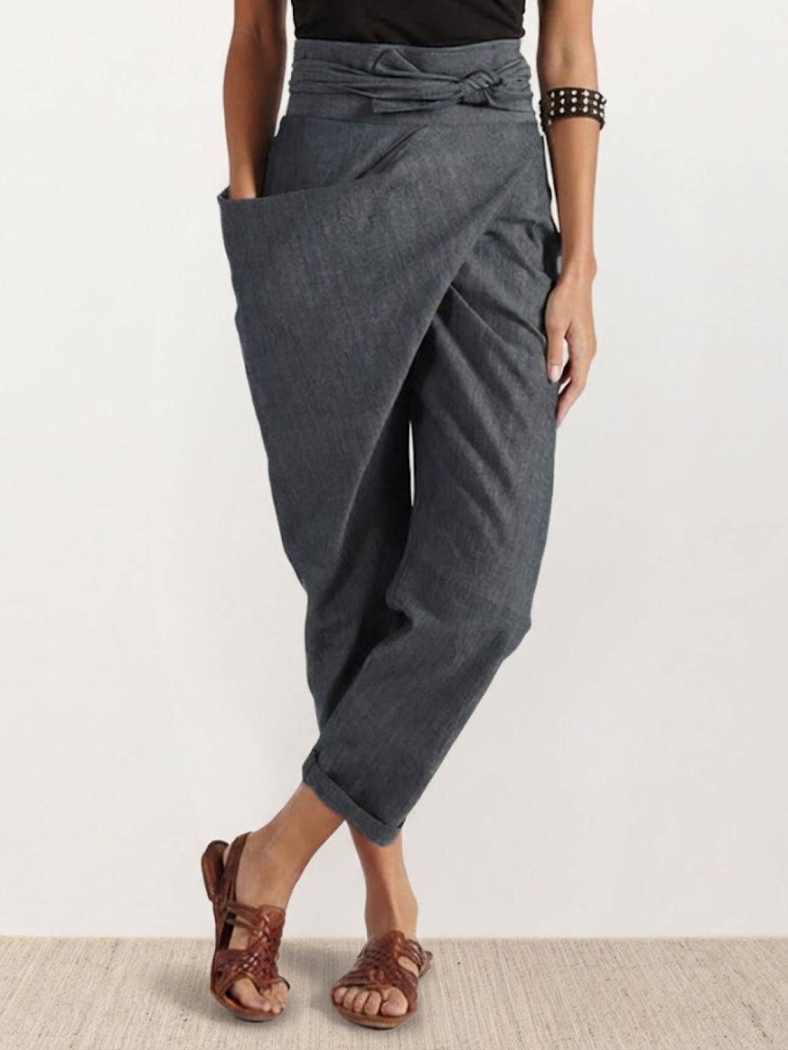 Atlas | Women's High-Waisted Cropped Tapered Pants with Wrap Front