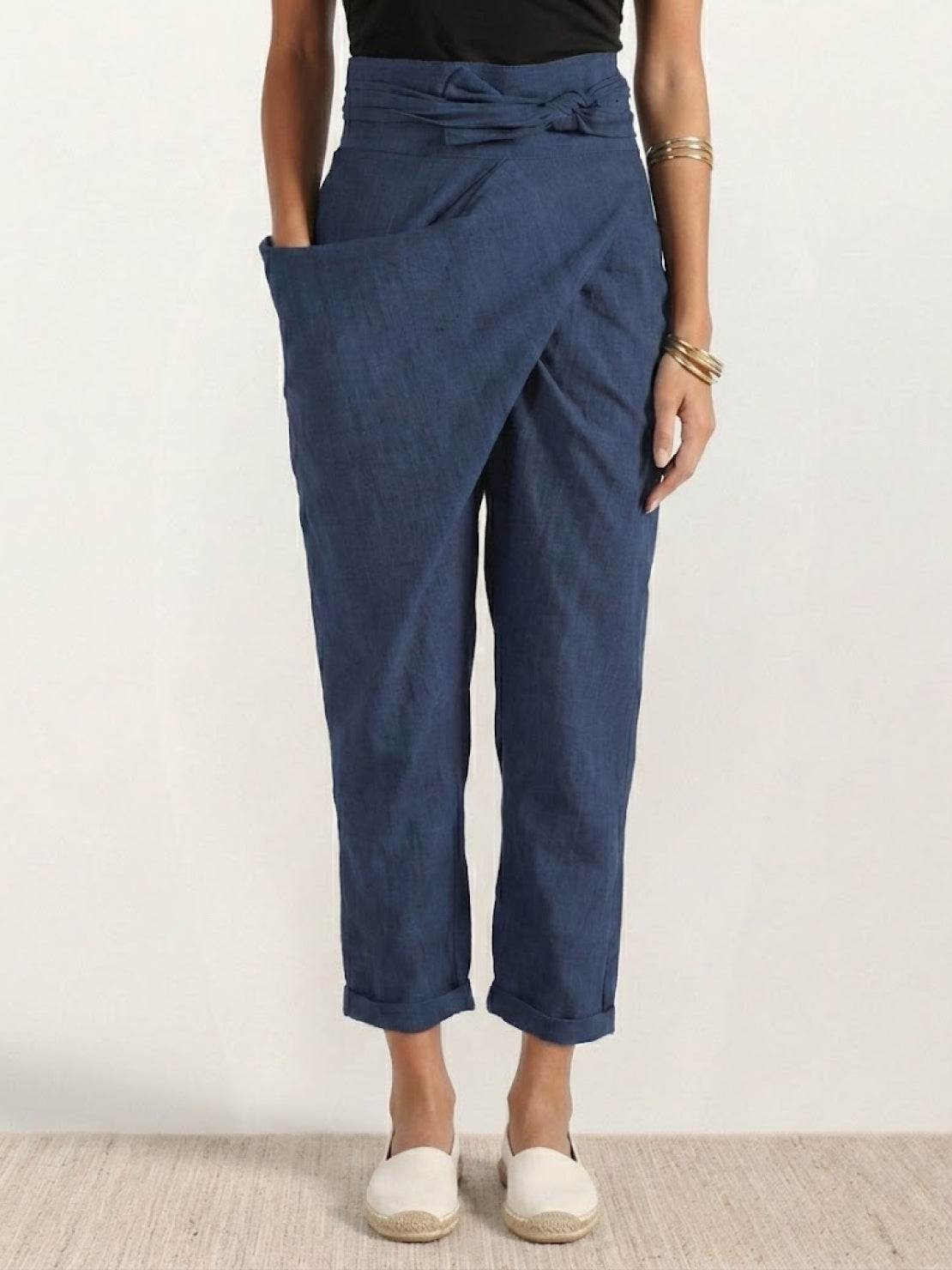 Atlas | Women's High-Waisted Cropped Tapered Pants with Wrap Front