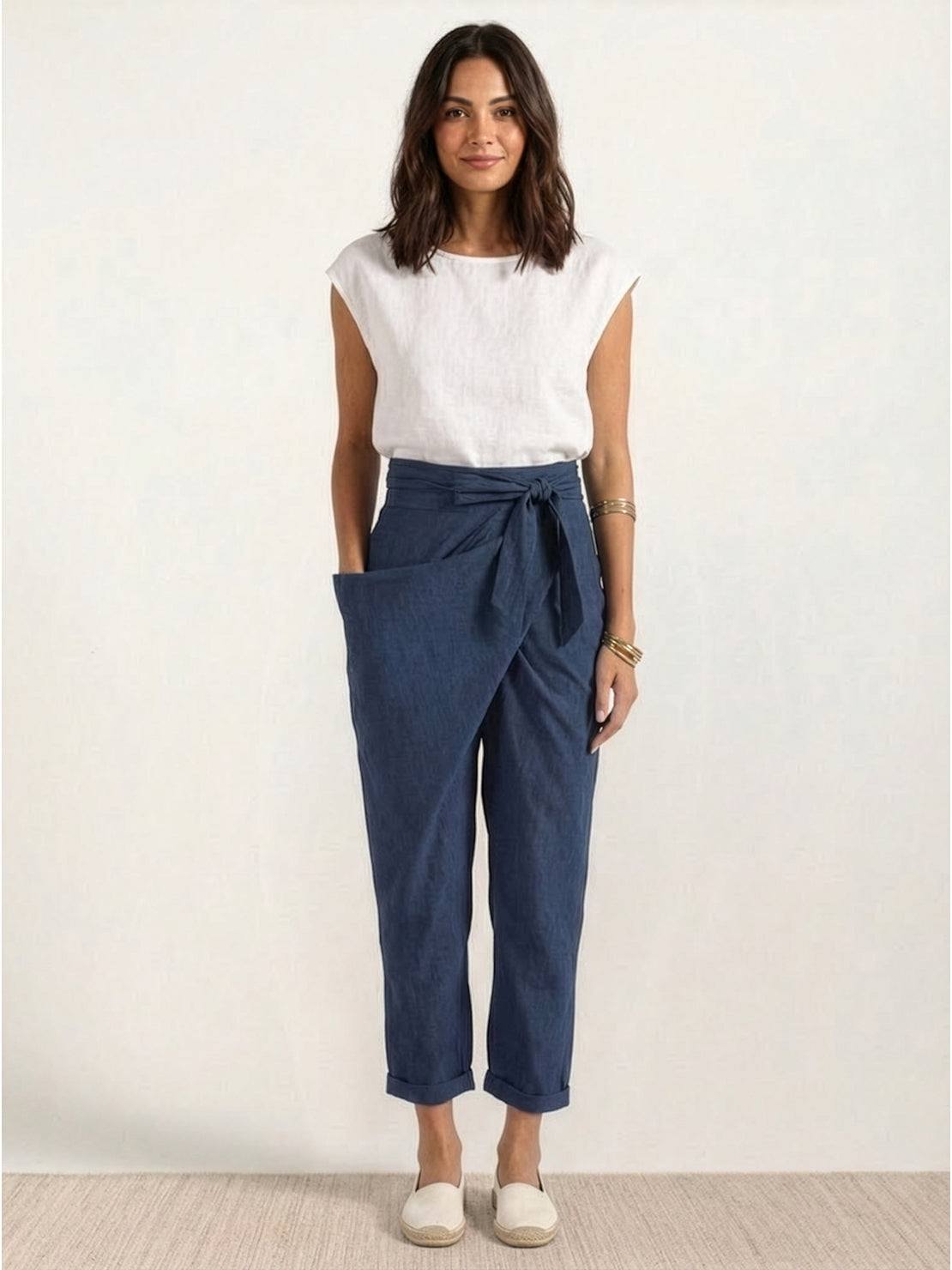 Atlas | Women's High-Waisted Cropped Tapered Pants with Wrap Front