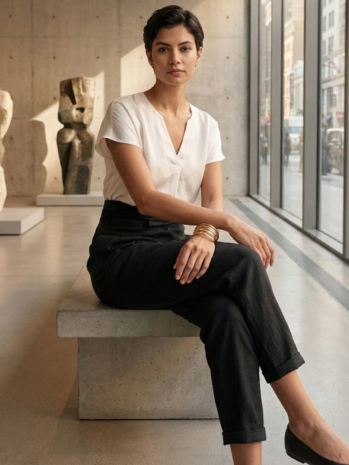 Atlas | Women's High-Waisted Cropped Tapered Pants with Wrap Front