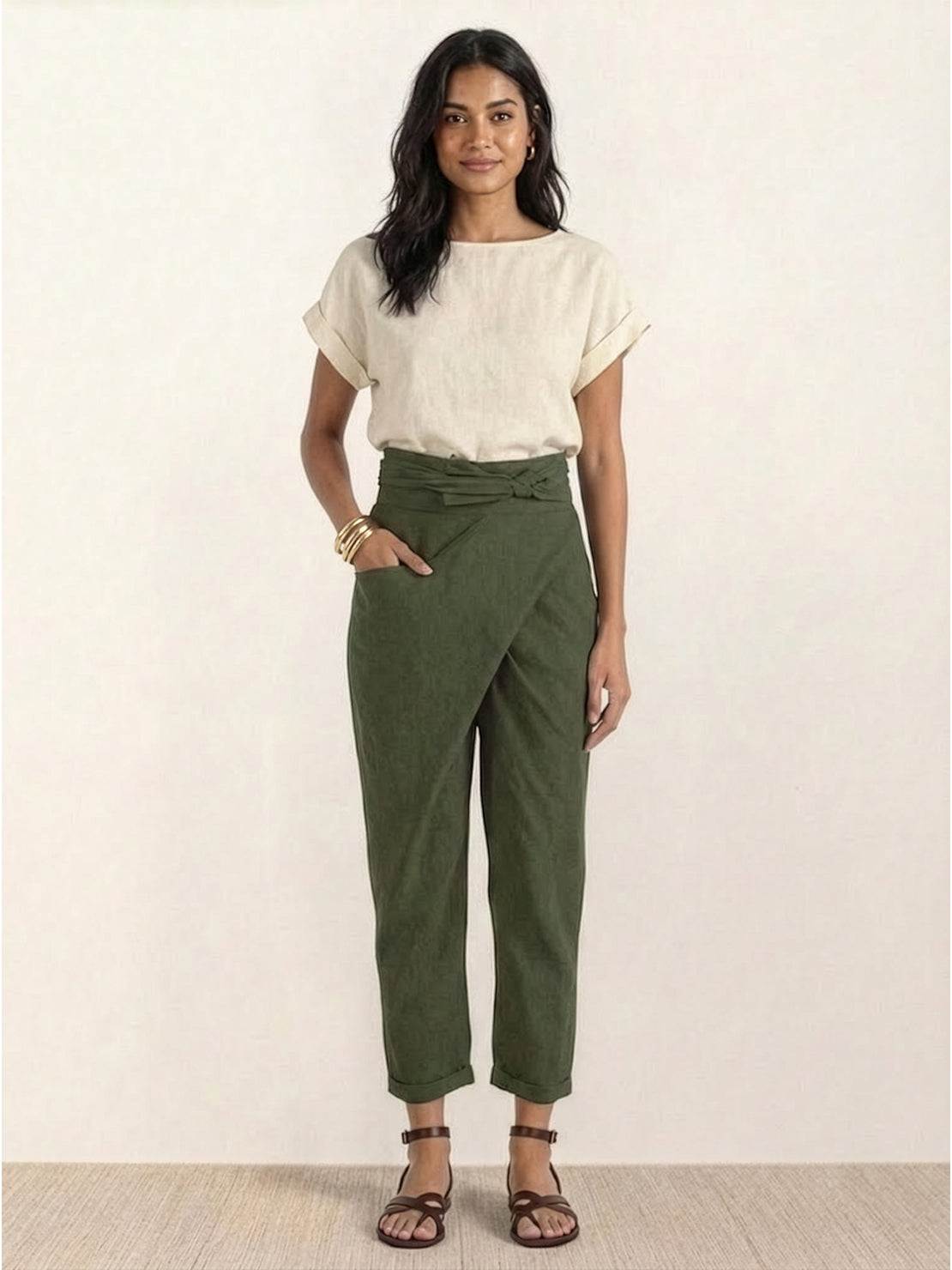 Atlas | Women's High-Waisted Cropped Tapered Pants with Wrap Front