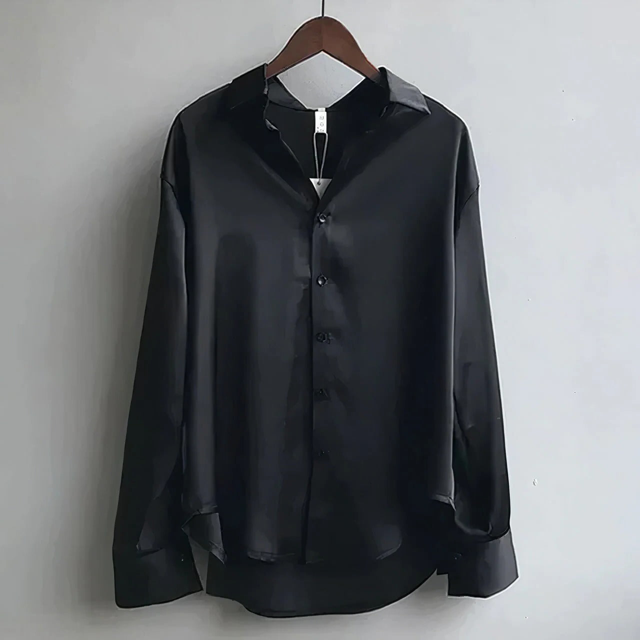 Sage Women's Long Sleeve Satin Button-Down Blouse with Collar