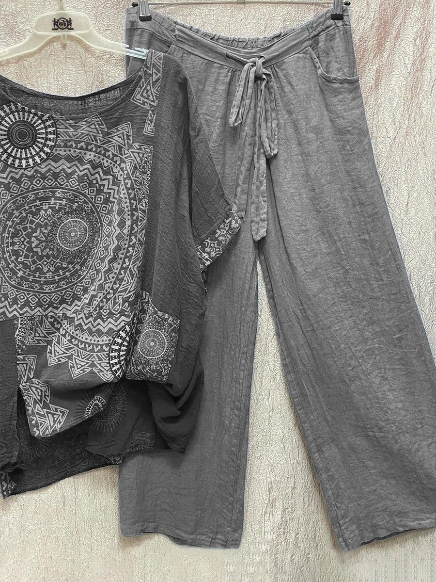 Zahara | Women's Mandala Print Co-Ord Set: Top & Wide Leg Pants