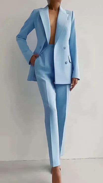 Scarlett | Women's Double-Breasted Blazer and Tailored Slim Pants Suit Set