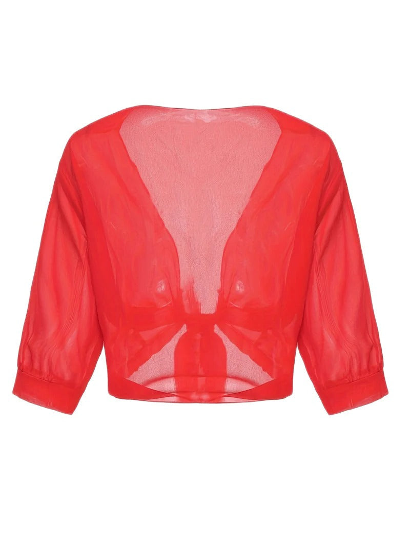 Brisa | Women's Sheer Tie-Front Blouse with Open Front and 3/4 Sleeves