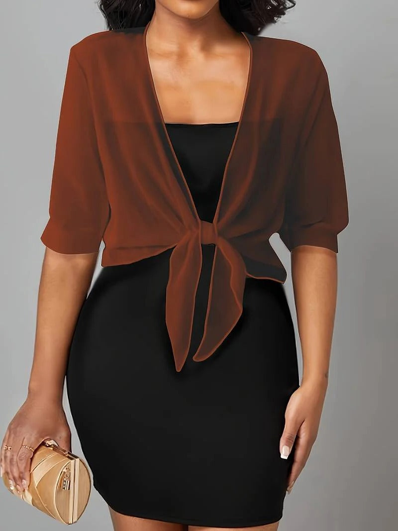 Brisa | Women's Sheer Tie-Front Blouse with Open Front and 3/4 Sleeves