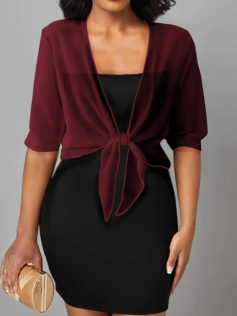 Brisa | Women's Sheer Tie-Front Blouse with Open Front and 3/4 Sleeves