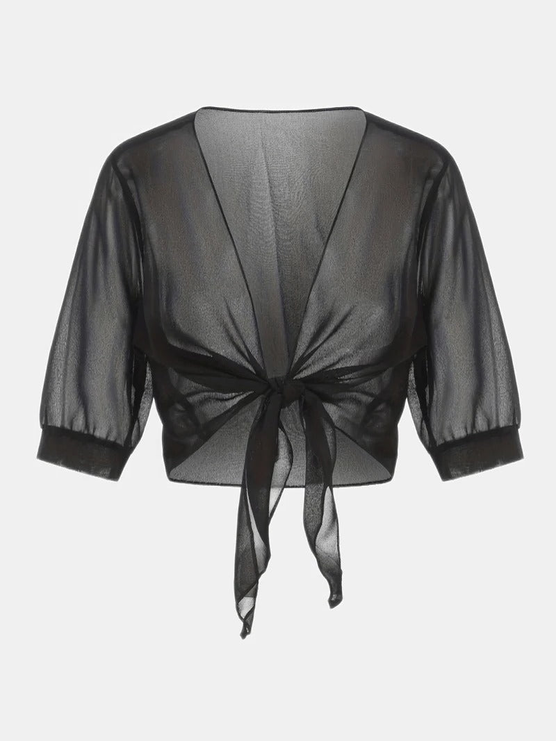 Brisa | Women's Sheer Tie-Front Blouse with Open Front and 3/4 Sleeves