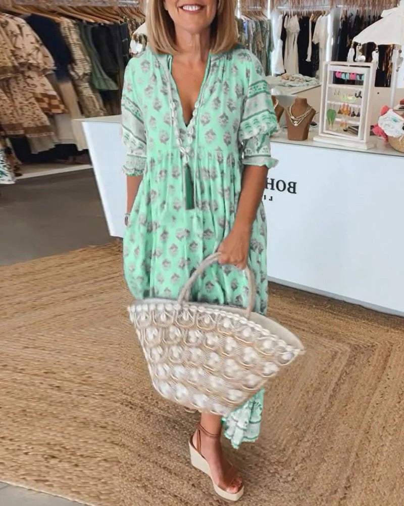 Audrey™ | Bohemian Midi Dress with Tassels