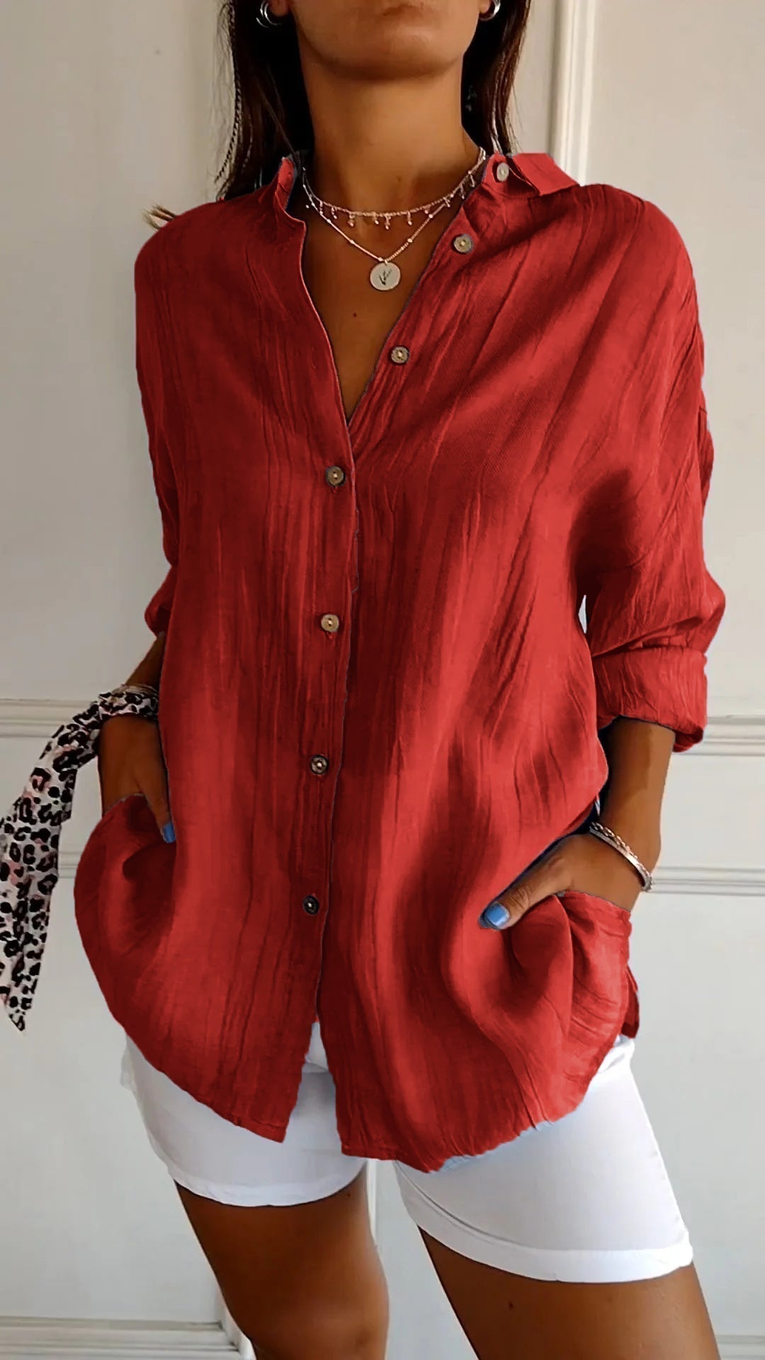 Azure | Oversized Long Sleeve Button-Down Shirt for Women