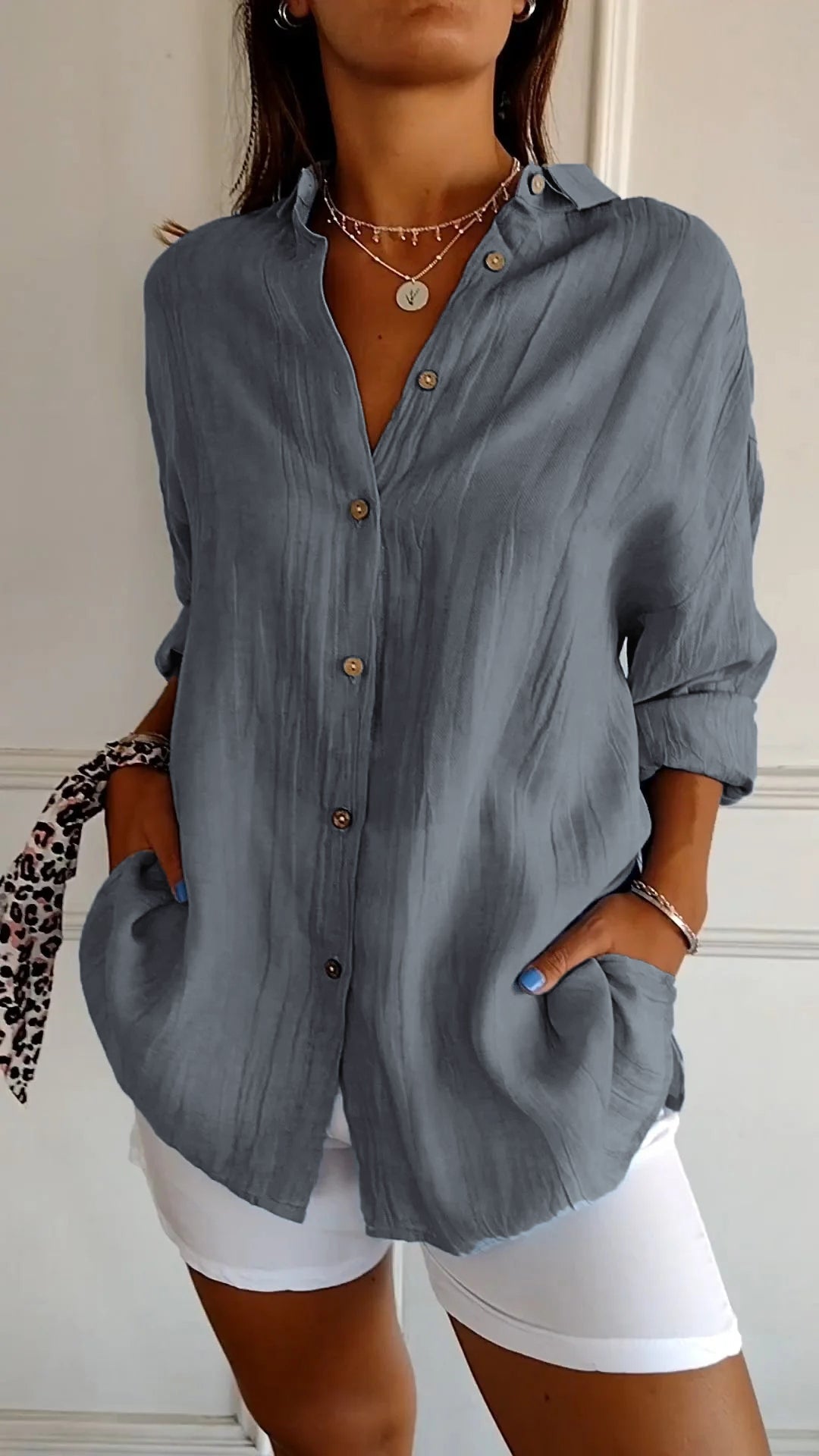 Azure | Oversized Long Sleeve Button-Down Shirt for Women