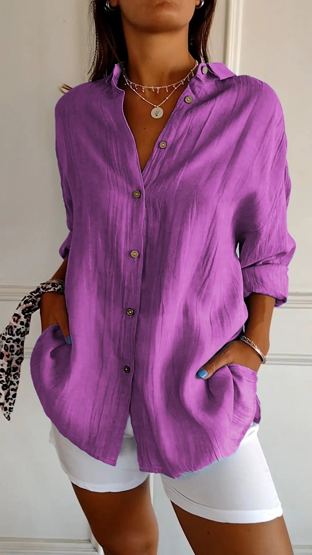 Azure | Oversized Long Sleeve Button-Down Shirt for Women