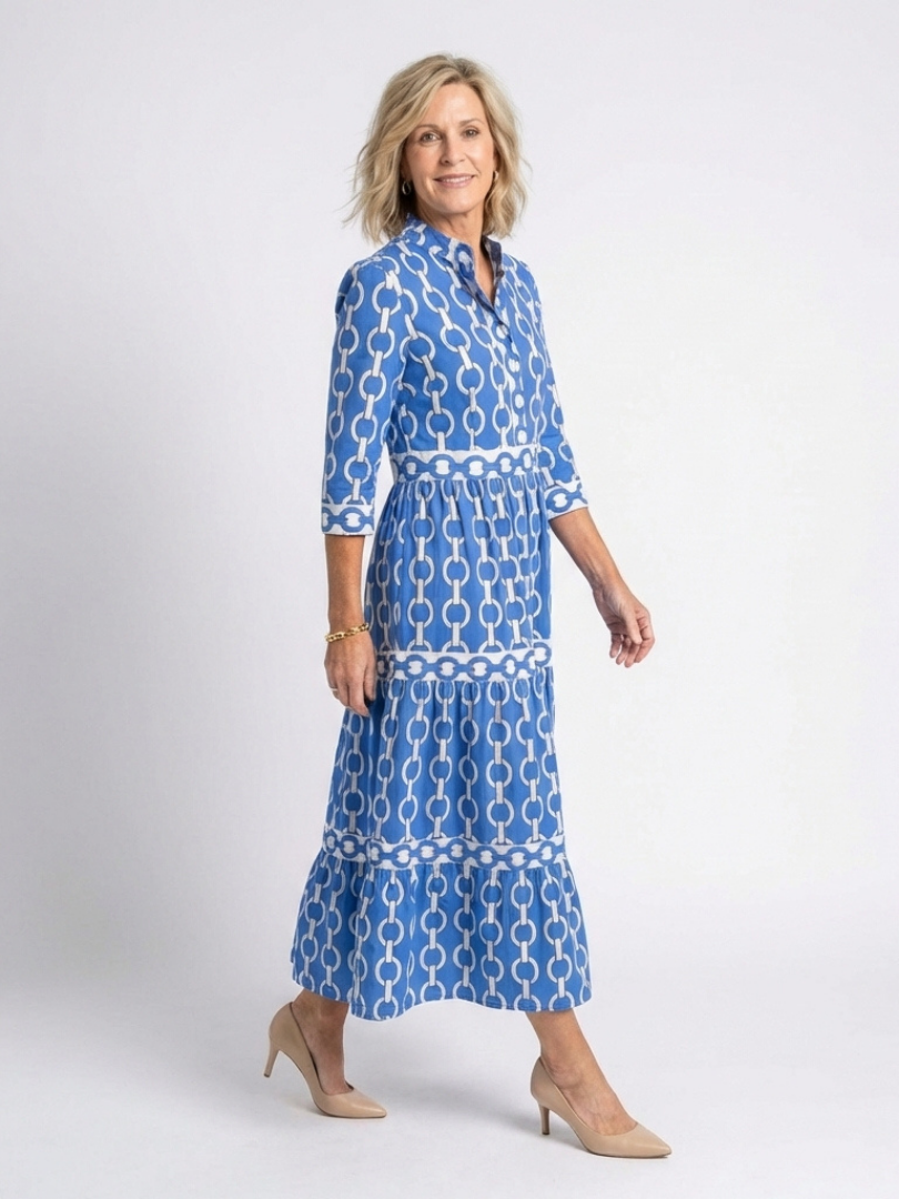 Keziah | Women's Midi Dress with Chain Print and 3/4 Sleeves