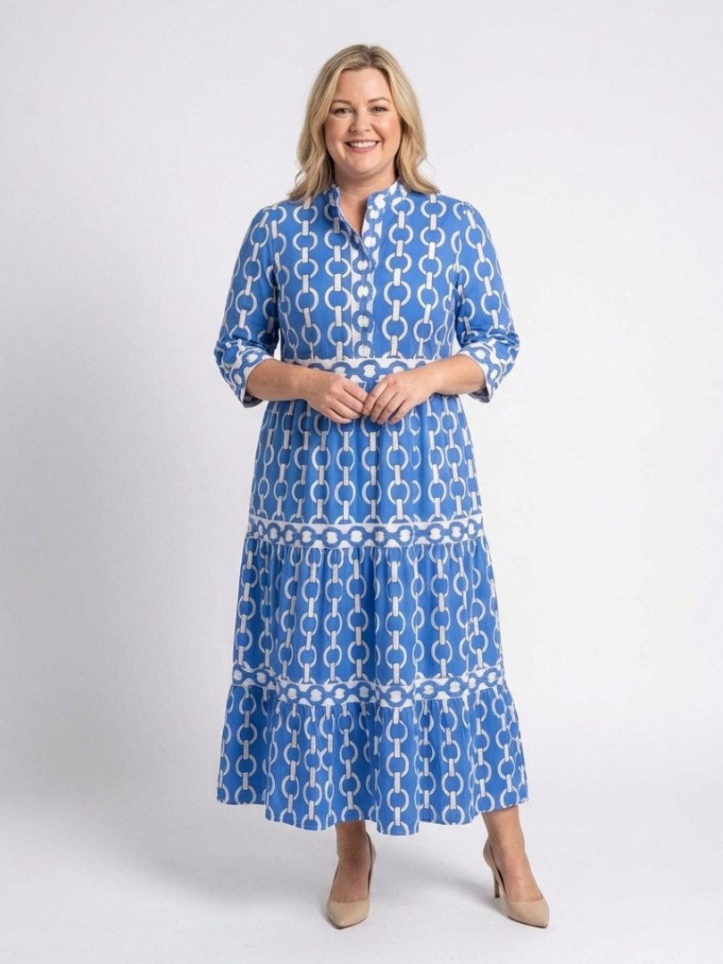 Keziah | Women's Midi Dress with Chain Print and 3/4 Sleeves