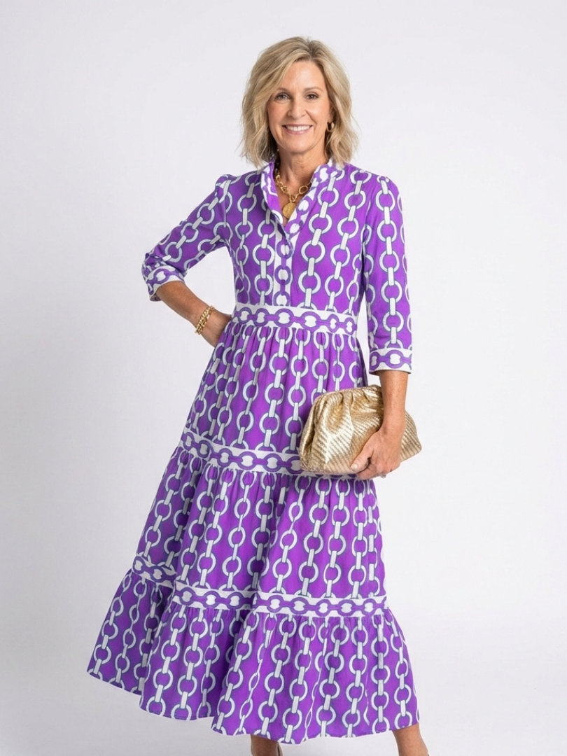 Keziah | Women's Midi Dress with Chain Print and 3/4 Sleeves
