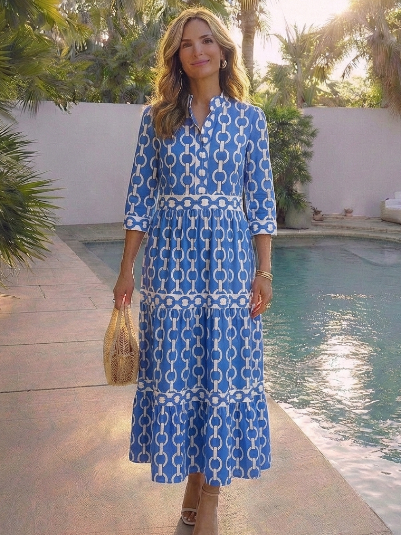 Keziah | Women's Midi Dress with Chain Print and 3/4 Sleeves