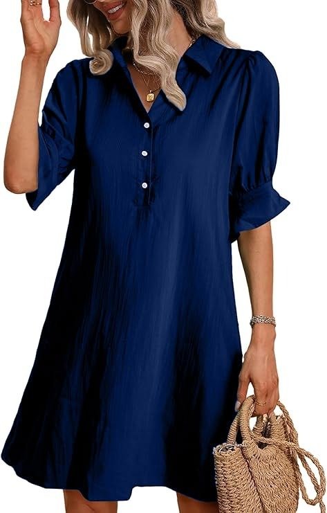 Harper | Women's Knee-Length 3/4 Sleeve Button-Down Shirt Dress