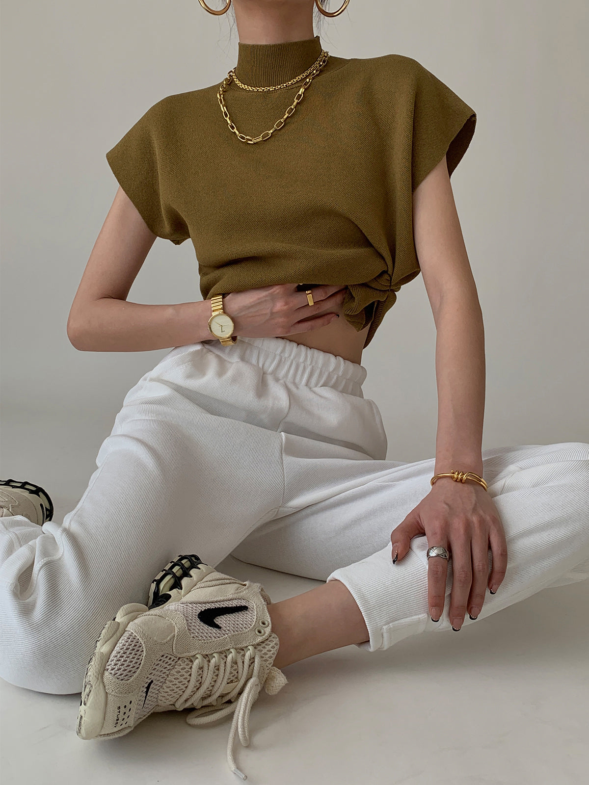 Noira | Women's Sleeveless Mock Neck Top with Padded Shoulders