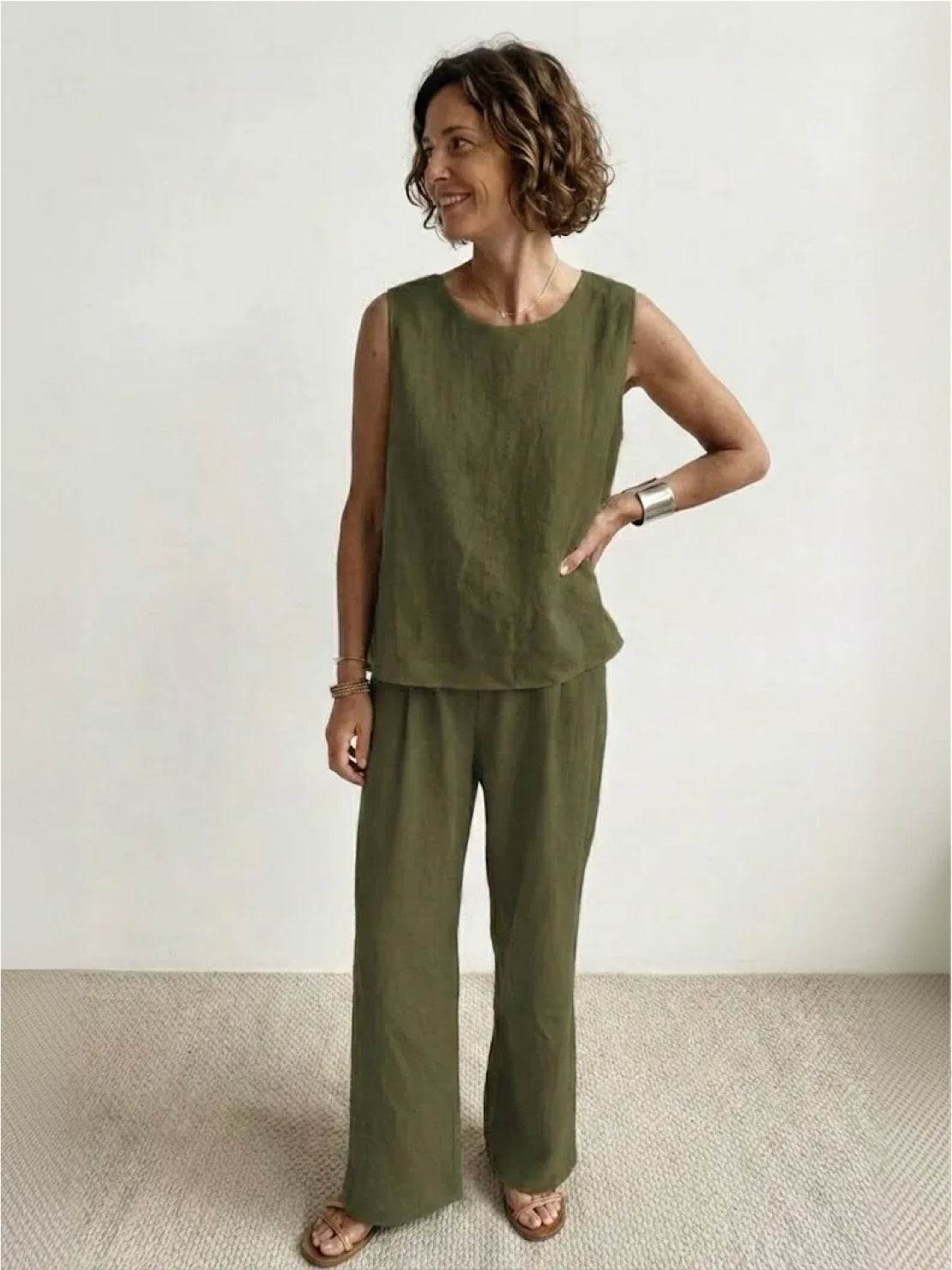 Olivia | Women's Sleeveless Tank and Wide-Leg Pant Set