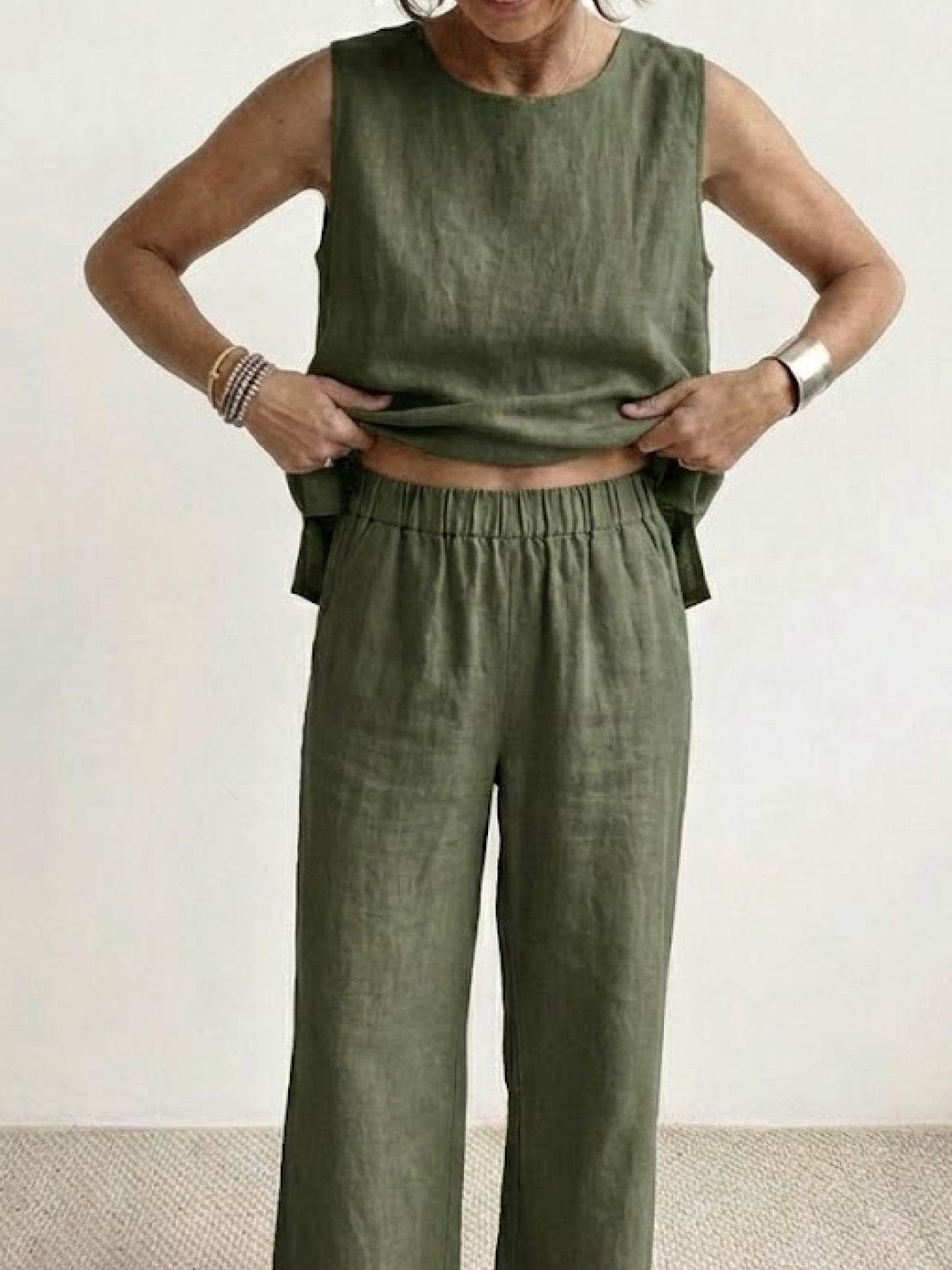 Olivia | Women's Sleeveless Tank and Wide-Leg Pant Set